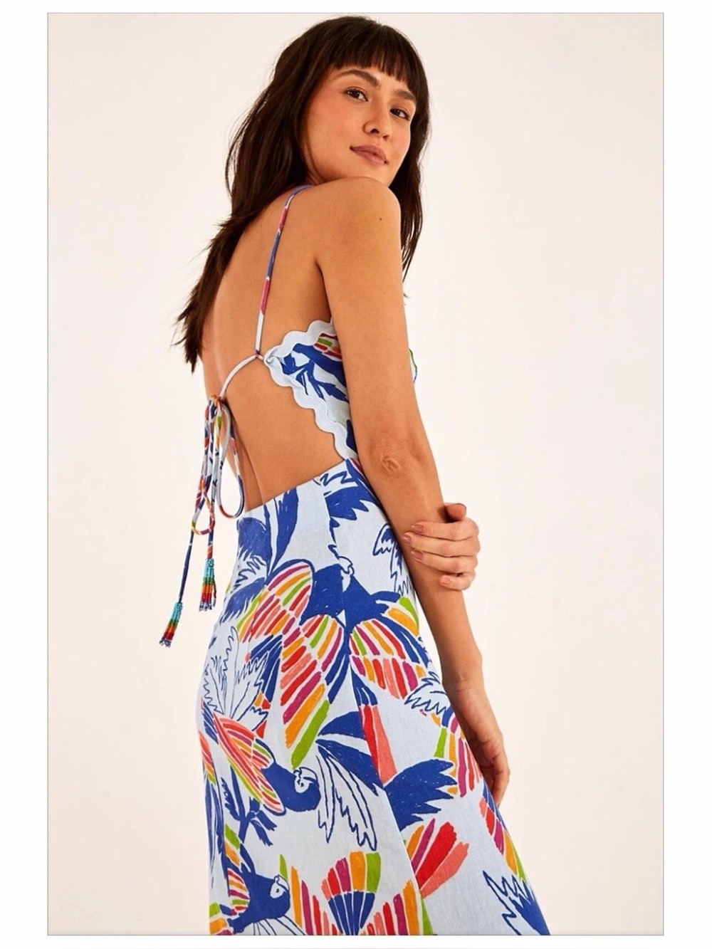 FARM Rio Blue Tropical Midi Dress with Multicolor Leaf Print - Picture 5 of 5
